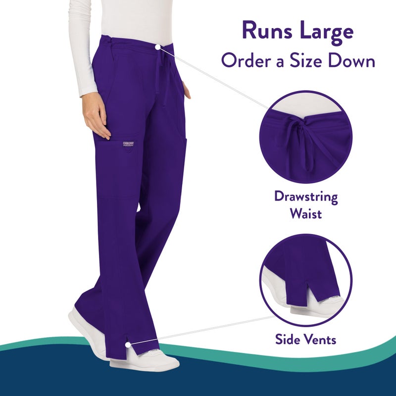 Cherokee Scrubs for Women Mid Rise Moderate Flare Drawstring Pant with 5 Pockets, Ultra Soft & Breathable Fabric - WW120 - WW120, M, Grape - Image 3